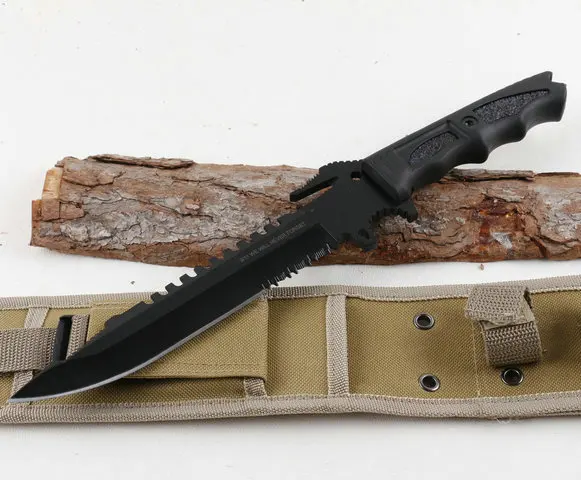 

Black titanium Surface Middle Fixed Knife Survival Knives with Tactical Nylon Sheath EDC tools Rubber Handle Dropshipping 0394