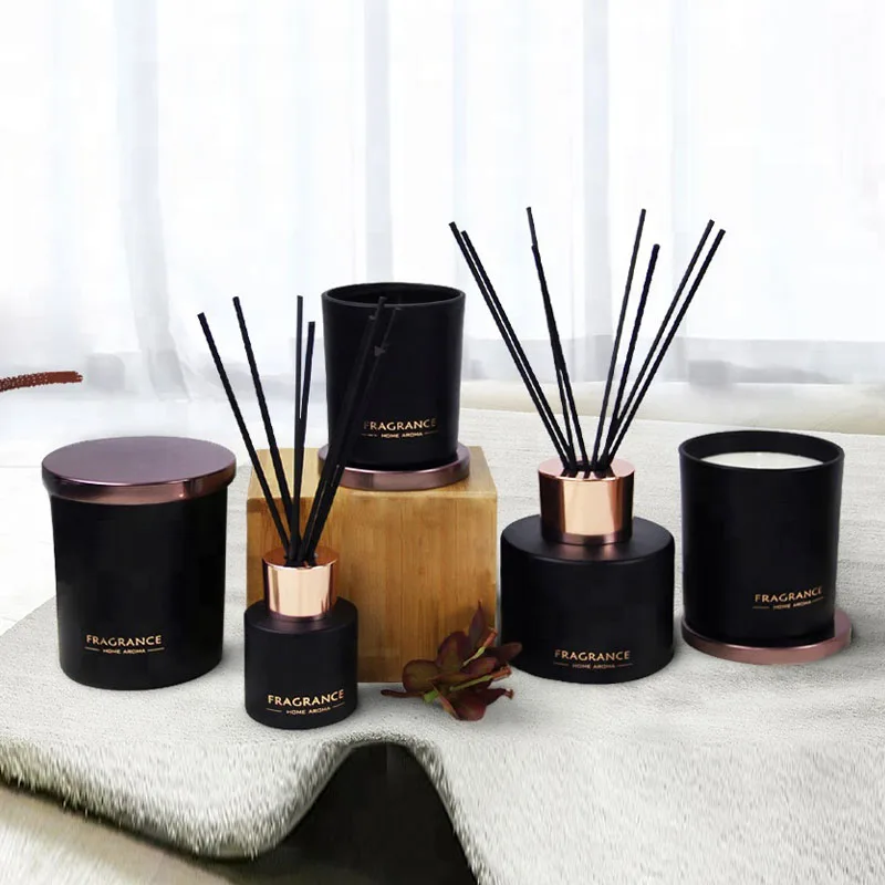 

Custom Home Fragrance Aroma matt black Glass Reed Diffuser With Black cotton Sticks