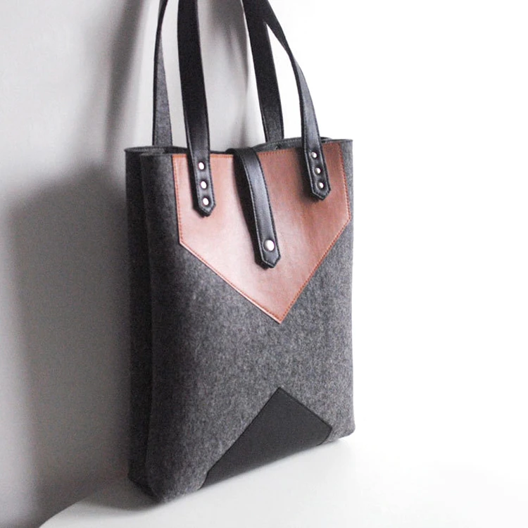 

Wholesale eco-friendly luxury leather daily shopping felt tote bag, Customized