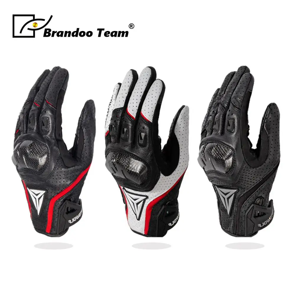 Leather touchscreen motorcycle racing gloves for riders protective