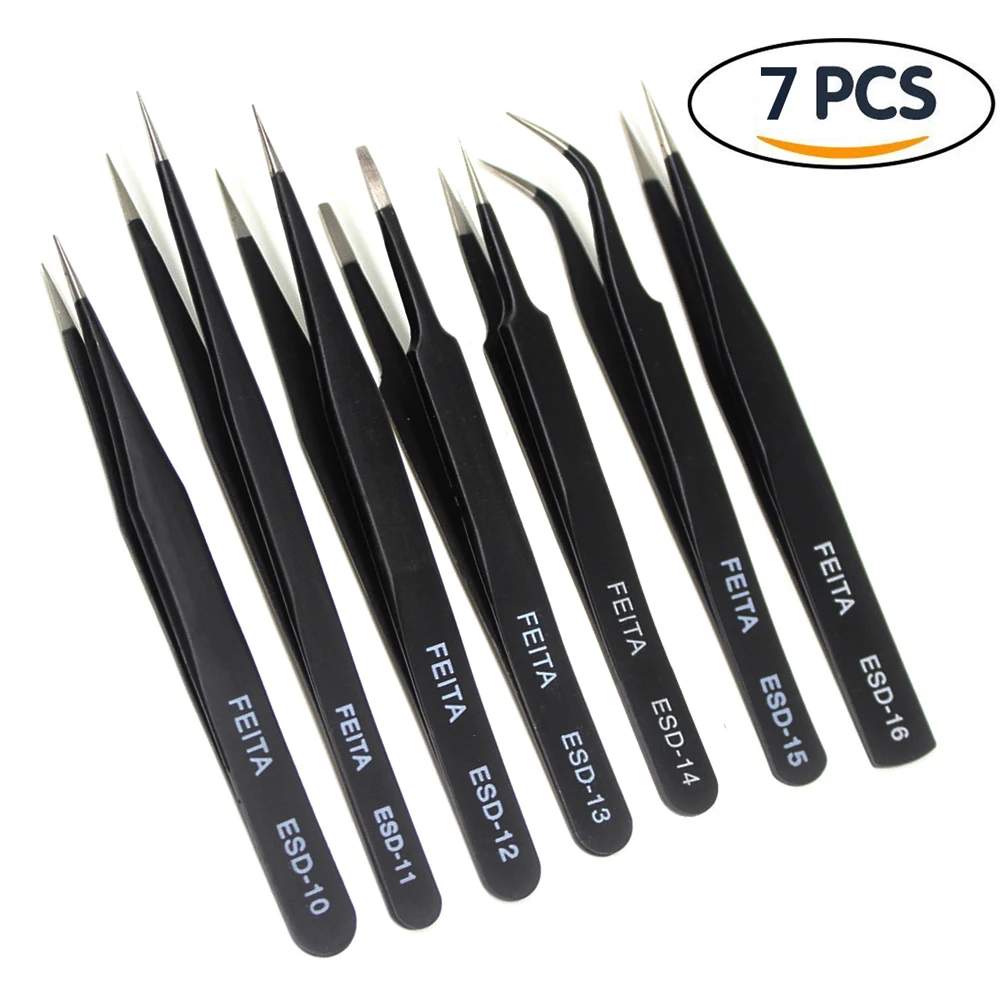 Flat Round Tip Tweezers ESD-13