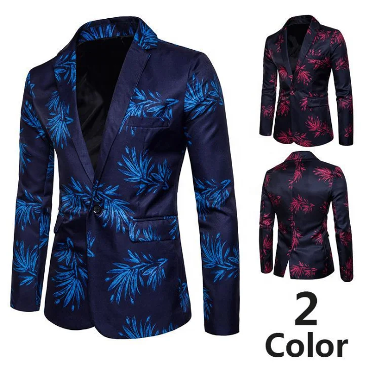 

Wholesale Fashion Red and Blue Printed a Button Blazer Jacket For Men