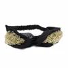 Metallic feather black headwrap fashion bandana for women