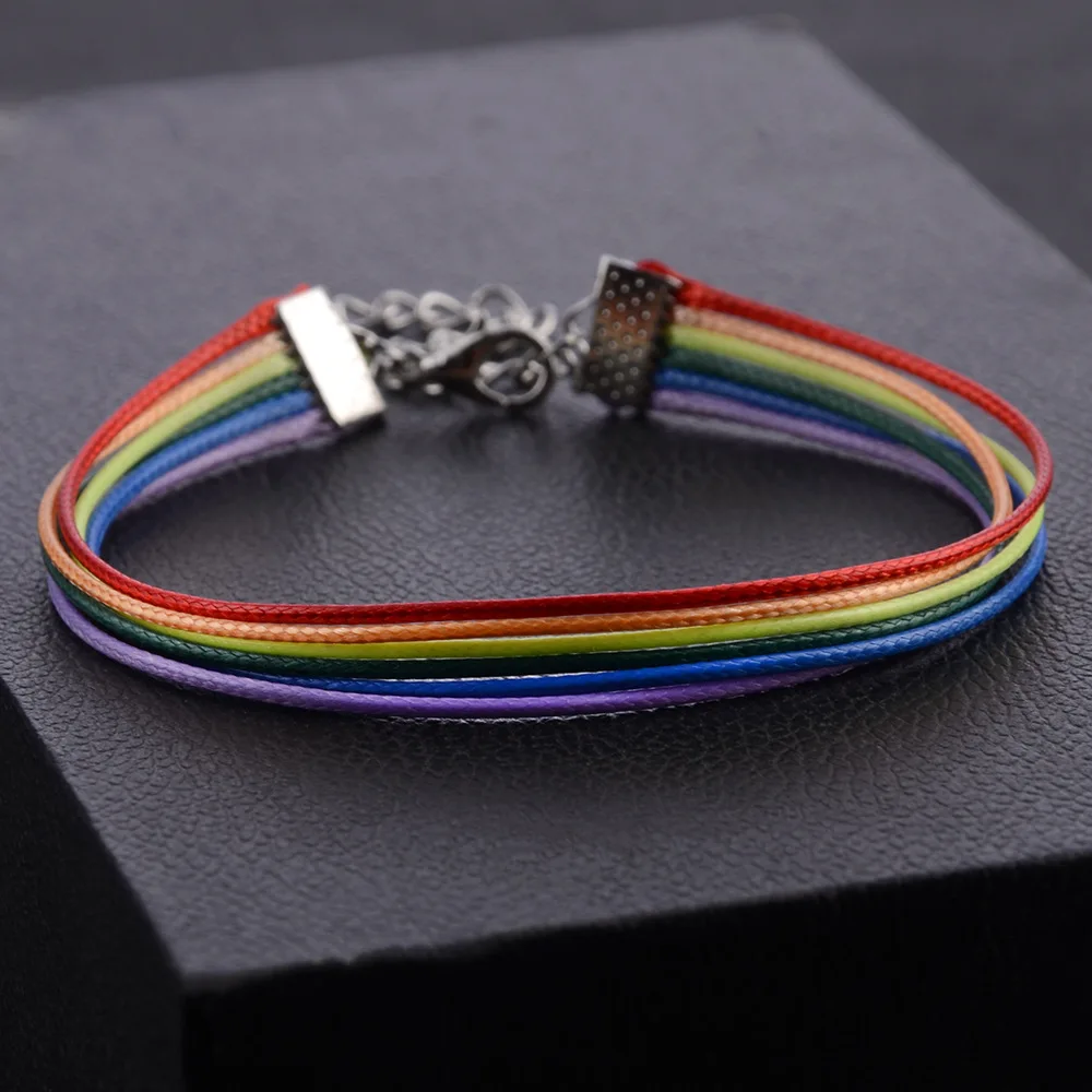 

LGBT Gay Pride Lesbian Rainbow Friendship Bracelet Wax Rope Charm Jewelry Peace