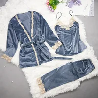 

Velvet Solid Color 3pcs Adult Luxury Pajamas Women's Pajamas