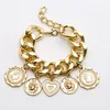 Ins European America personalized bohemian exaggerate relievo heavy chain punk bracelet cool gold coin charm bracelet
