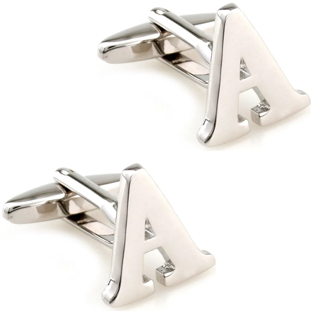 

Mens initial silver letter cuff links A-Z alphabet silver color suit cufflinks