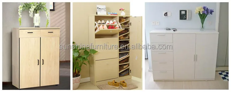 modern wooden shoe cabinet, closed shoe rack for living room, view