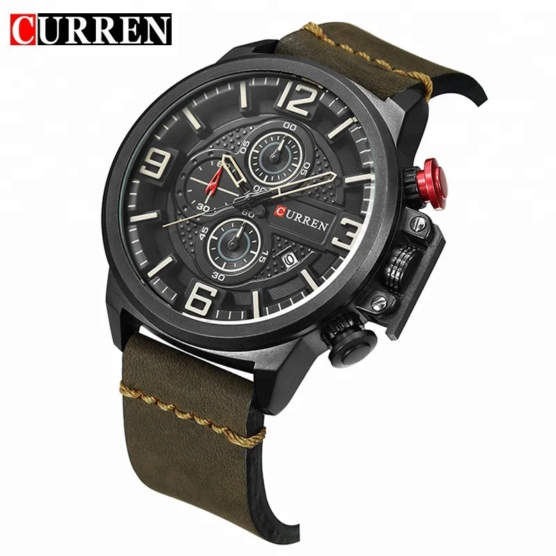 

CURREN 8278 Sport Watch Top Brand Luxury Date Leather Band Chronograph Quartz Wrist Watches Relogio, 5 colors