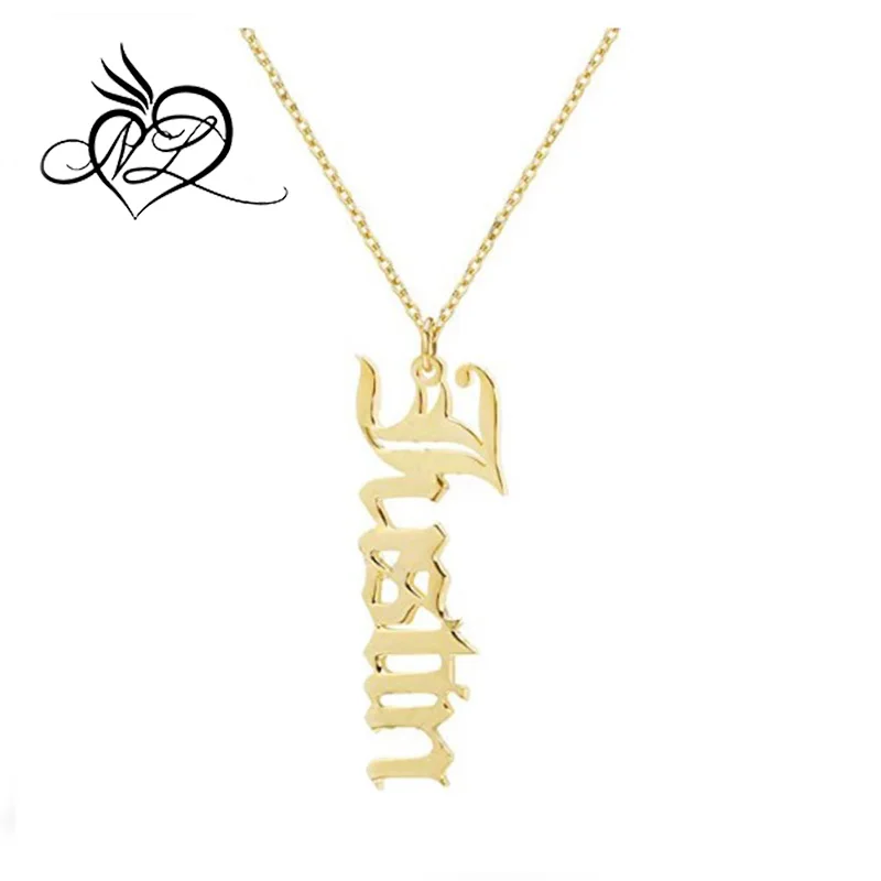 Customize Vertical Old English Nameplate Necklace Choker Stainless Steel Personalized Name Necklaces & Pendants Romantic Gift
