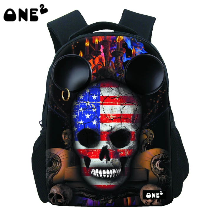 

ONE2 Design special skull black school students bag backpack for school children kids, Customized