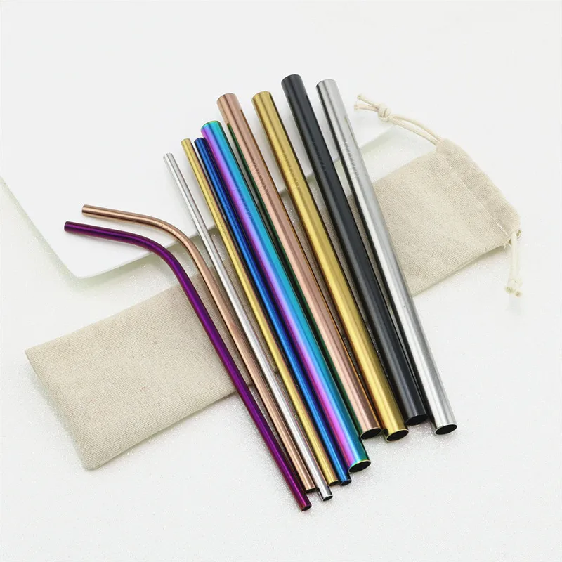 

Colorful 304 Stainless Steel Straw Reusable Metal Drinking Straw With Cleaner Brush For Home Party Barware Bar Accessories