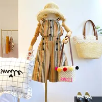 

High Fashion 3-7Y Summer Kids Baby Outfit Girl Suit Stripe Sling Shirts Top with Icing Pants Girl Cotton Clothes Set