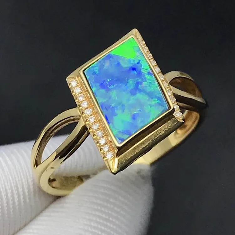 

newest Australia colorful gemstone wedding engagement jewelry 18k gold 1.41ct natural opal ring for women