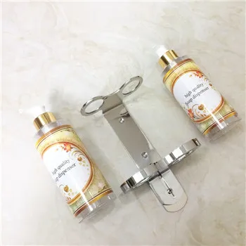 Replaceable doulbe 300ml PET plastic kitchen soap dispenser wall mounted with bracket