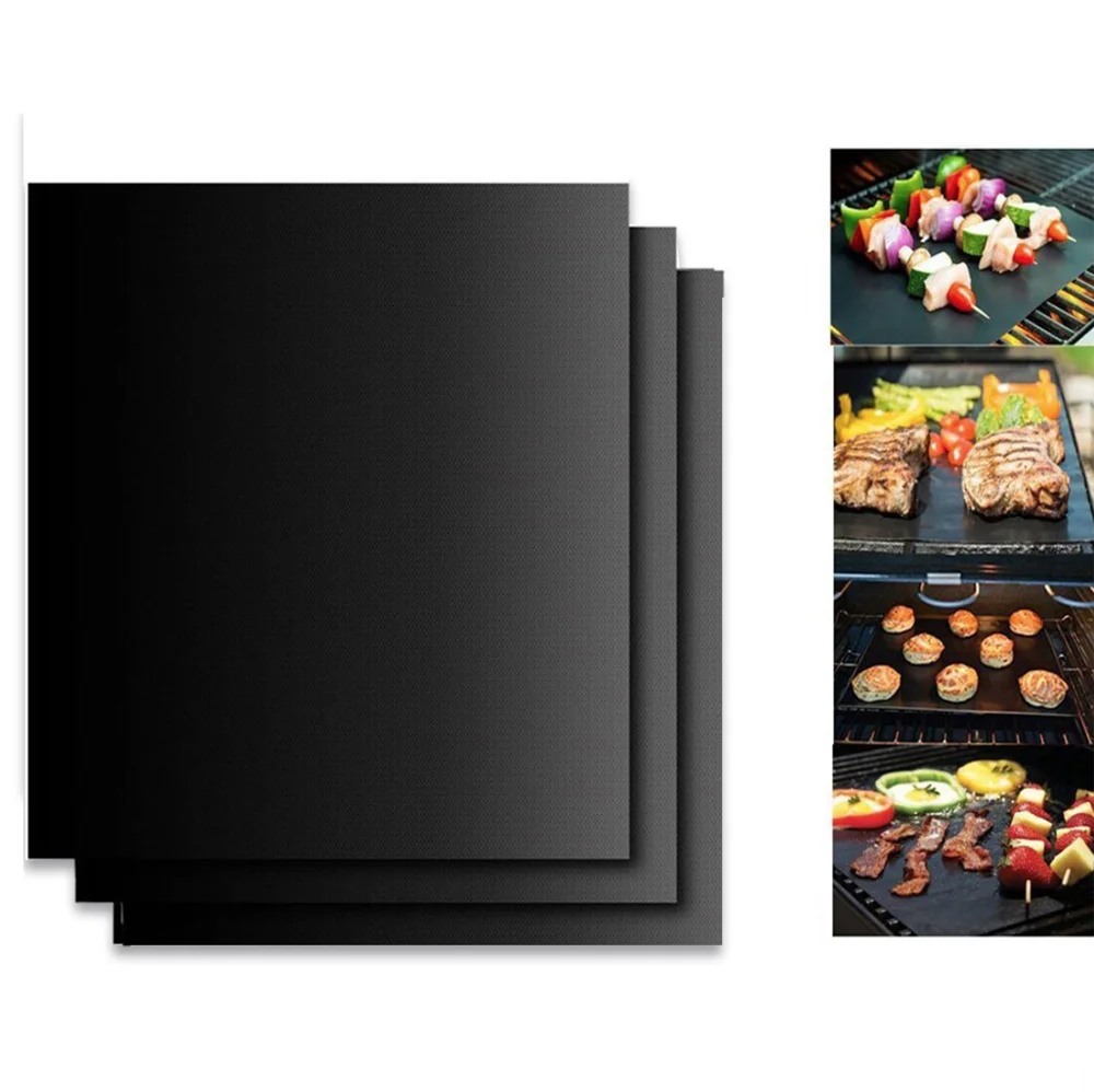 

Heat-resistent fireproof charcoal bbq mat Non-stick BBQ grill mat baking mat, Black