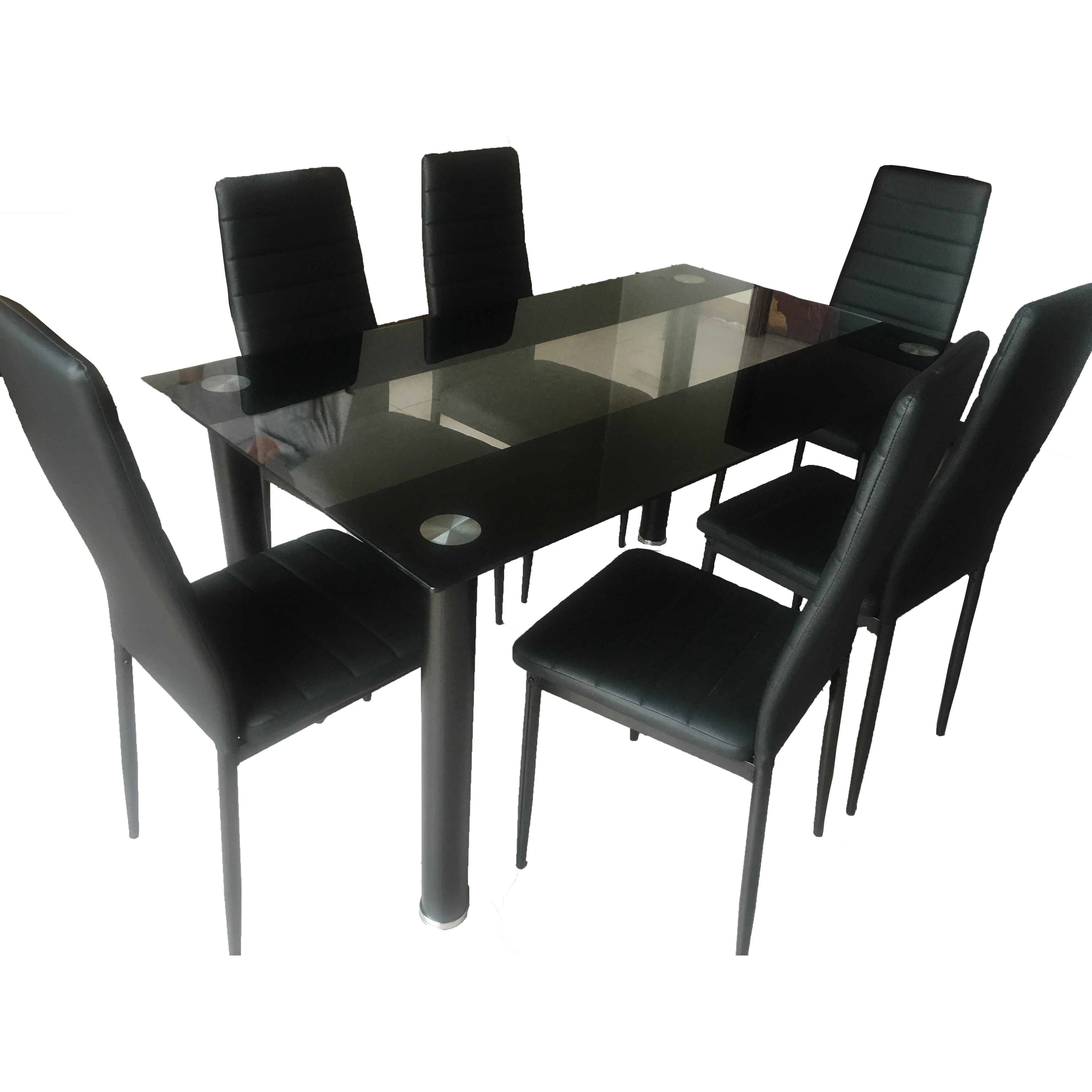 
Modern dining room Furniture Glass Kitchen Dining Dinette Top 6 Person Dining Table and Chairs Set 