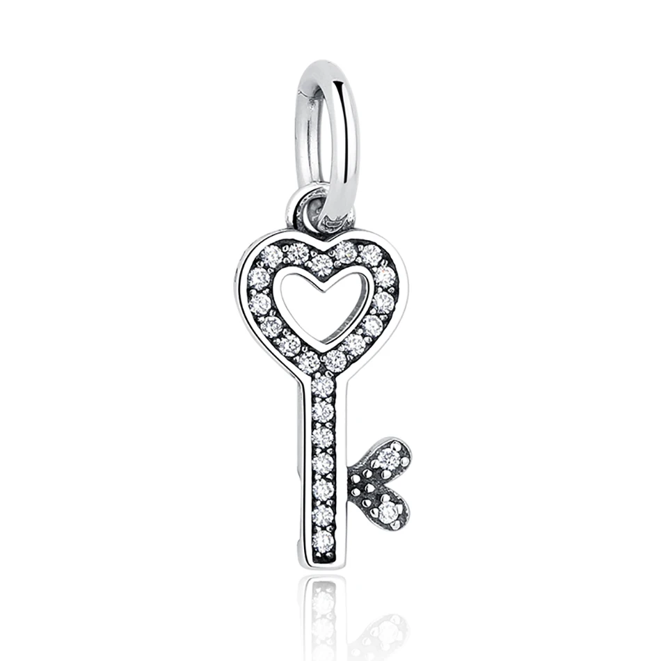 

925 Sterling Silver Sparkling Cubic Zircon Beads Key of Your Heart Dangle Charms For Bracelet DIY Jewelry Making Accessories