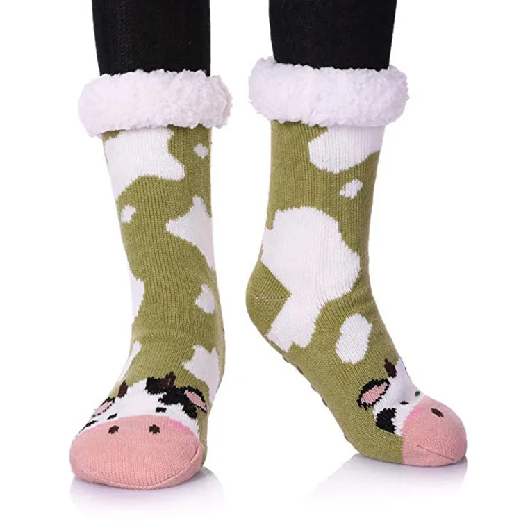 

China Knit Knee High Custom Plush Fluffy Indoor Women Home Shoes Gripper Fuzzy Non-Slip Cozy Animal Socks With Non Skid, Customize
