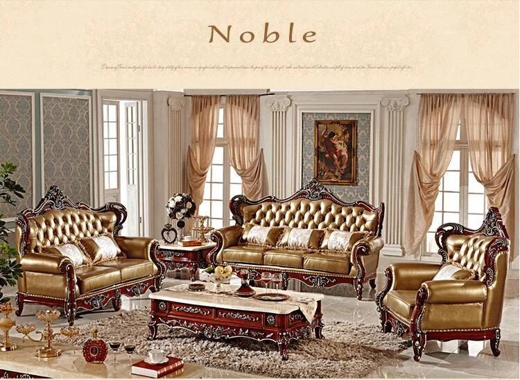 high quality European antique living room sofa furniture genuine leather set pfy10002