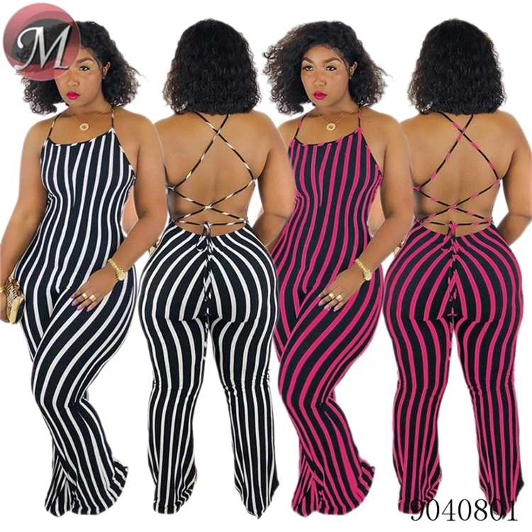 

9040801 wholesale 3 colors strip backless ladies jumpsuit sexy