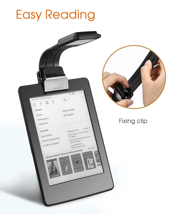 
LEDs Rechargeable Mini Black Clip-on Reading Book Light Brightness 
