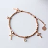 Handmade Jewelry Stainless Steel Bracelets Crystal Pave Beads Rose Gold Cross Charm Bracelet