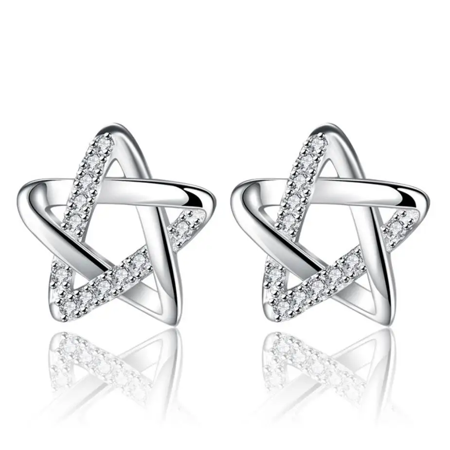 

925 silver CZ diamond star women earring, White