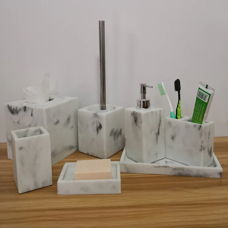 White Marble Hotel Resin Products Accessory Bathroom Set