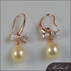 Sweet bow tie genuine pearl dangle 925 silver gold plated earrings