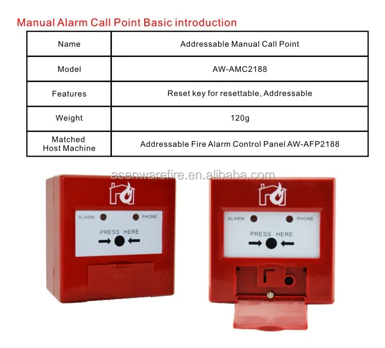 Fire Alarm Systems 24V DC Addressable Manual Call Point Use In Non-Condensation Condition