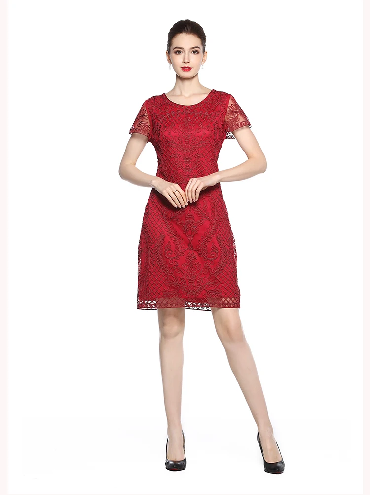Women Elegant Lace Embroidery Office Dress Women Cocktail Party Dresses ...