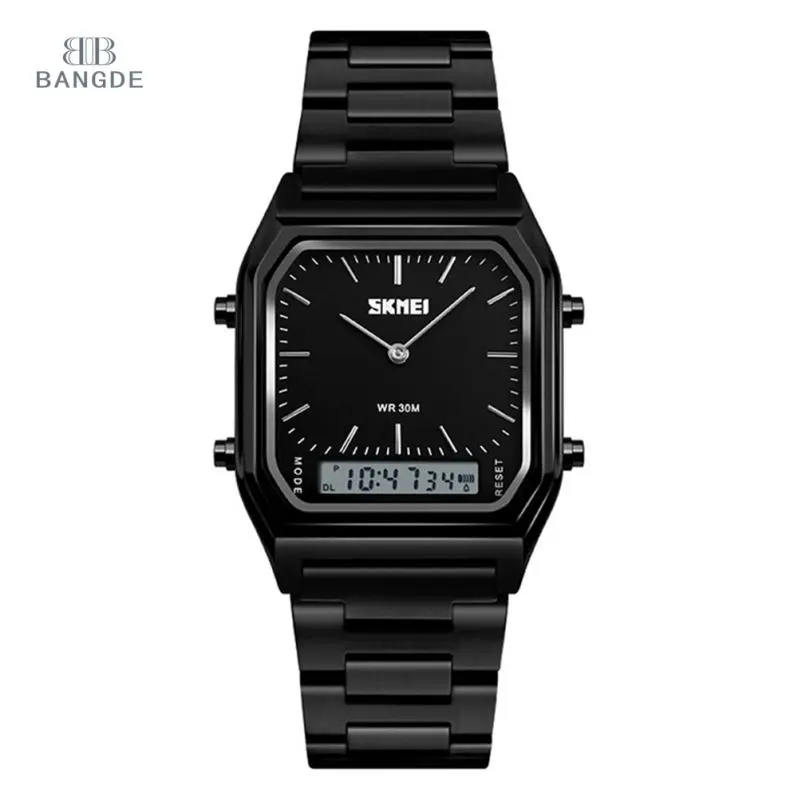 

SKMEI 1220 New Display Fashion Watches Men Quartz Digital Dual Time Watch 3 Atm Stainless Steel Back Watch, 6 colors