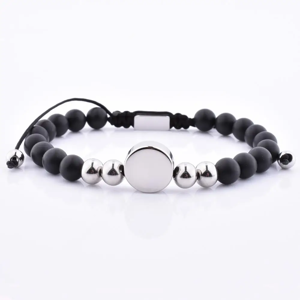 

Customized Jewelry Silver Metal Braided Stone Men Woman Adjustable Bracelet