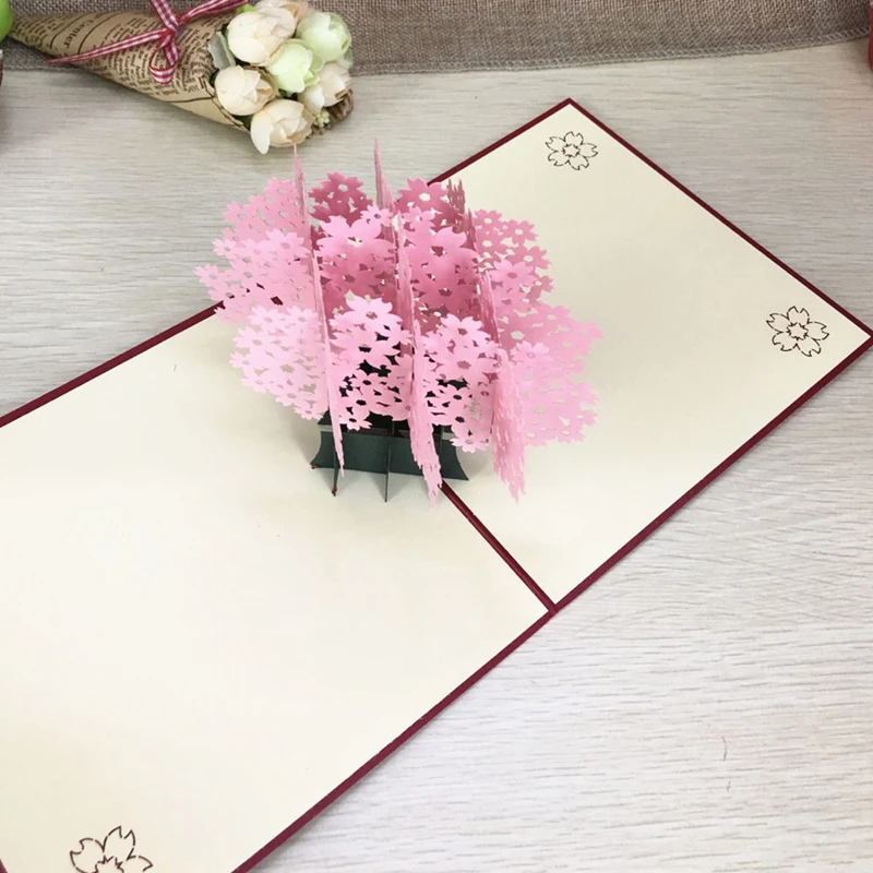 1pcs Laser Cut Kirigami 3D Pop UP Greeting & Gift Cards Gorgeous Cherry Blossoms Handmade Creative Thank You Cards Teachers' Day (6)