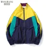 TONGYANG Retro Jackets Men Color Patchwork Pullover Jacket Zipper Tracksuit Coats Hip Hop Male