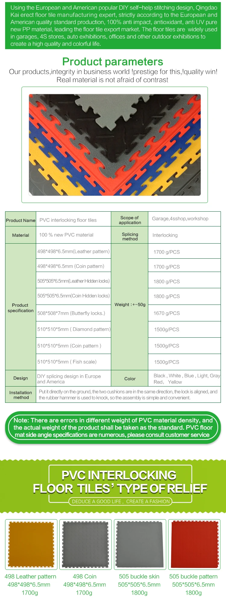Outdoor Indoor Plastic Pvc Floor Tile Interlocking Pvc Garage Floor