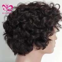 

REINE Fashion Brazilian virgin Curly Short Pixie Human Hair Lace Frontal Wig For Black Women