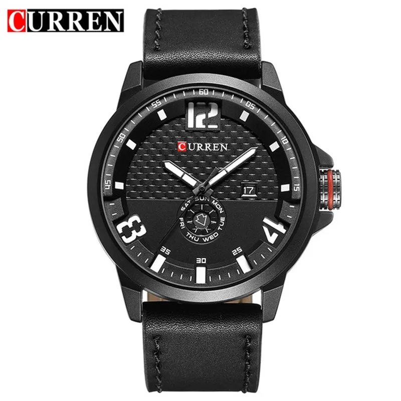 

2018 Hot Watches Men Business Leather Strap Date Analog Male Military Curren Luxury Brand Japan Movement Quartz Sports Watch