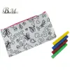 Color Your Own Natural Cotton Canvas DIY Drawing Zipper Pencil Case with Markers