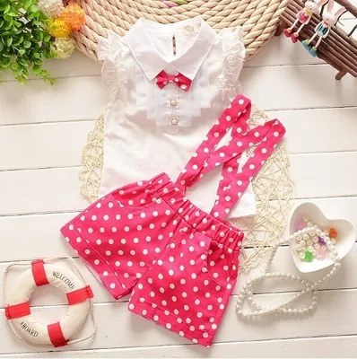 

polka dot printing baby clothes summer set with suspender, N/a