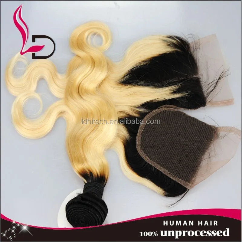 

Unprocessed 8a Brazilian Virgin Hair Ombre Human Hair Sew in Weave Two Tone 1b/613# Blonde Hair Bundles With Lace Closure, Any color depended ion your resquest