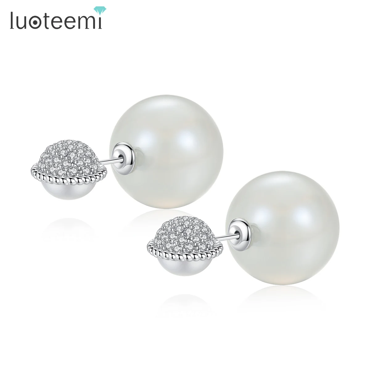 

LUOTEEMI Double Pearl Stud Earrings for Women Tiny CZ Paved White and Pink Imitation Pearl Trendy Earrings, N/a