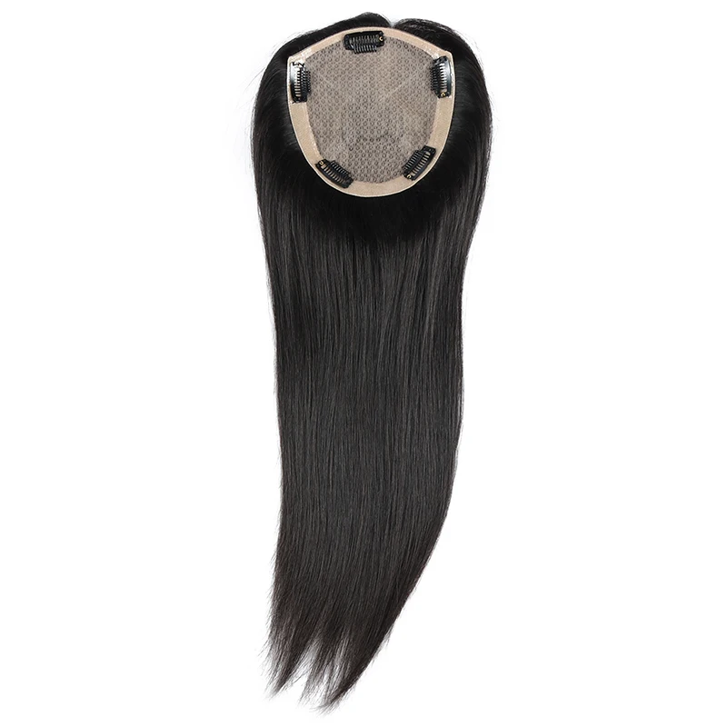 

High quality 100% european virgin human hair pieces topper with clip,hand made silk base women toupee long hair, Color 1b;can be changed to color 27