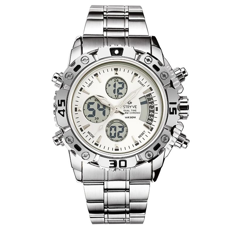 

Stryve Brand 8018 Luxury Men Wrist Watches Military Quartz Led Clock 30m Waterproof Sports Stainless Steel Digital Men Watches