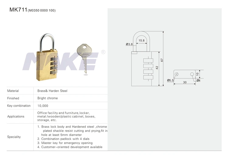Mk711 4 Digital Combination Brass Padlock With Master Key Buy 4