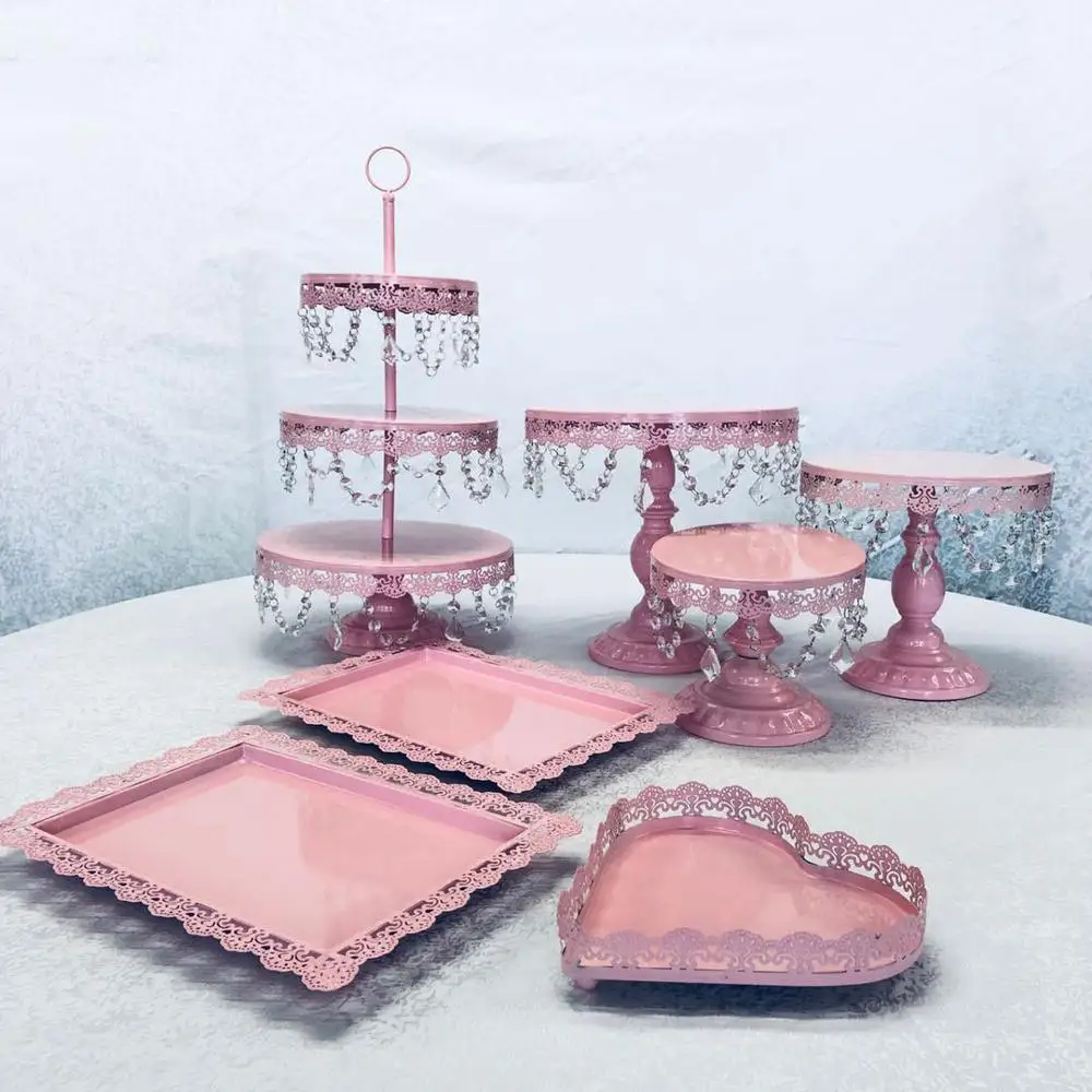 7 Disk Pcs White Wedding Set Crystal Cake Tray Metal Cupcake Cake Stand