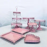 

7 Disk Pcs White Wedding Set Crystal Cake Tray Metal Cupcake Cake Stand