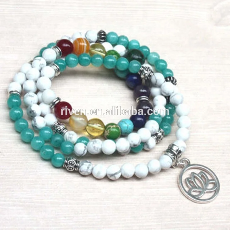 

SN1192 Women 108 beads yoga Charka mala bracelet Lotus flower charms bracelet for girls, As picture