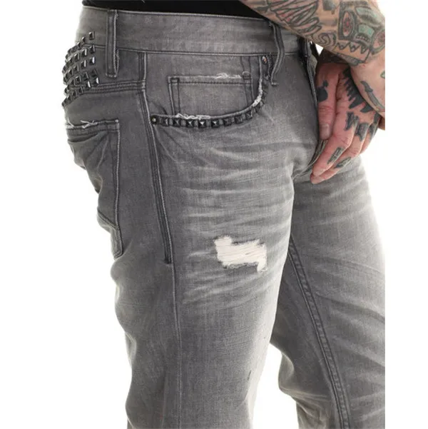 2017 grey straight fit jeans distressed partial urban star jeans men